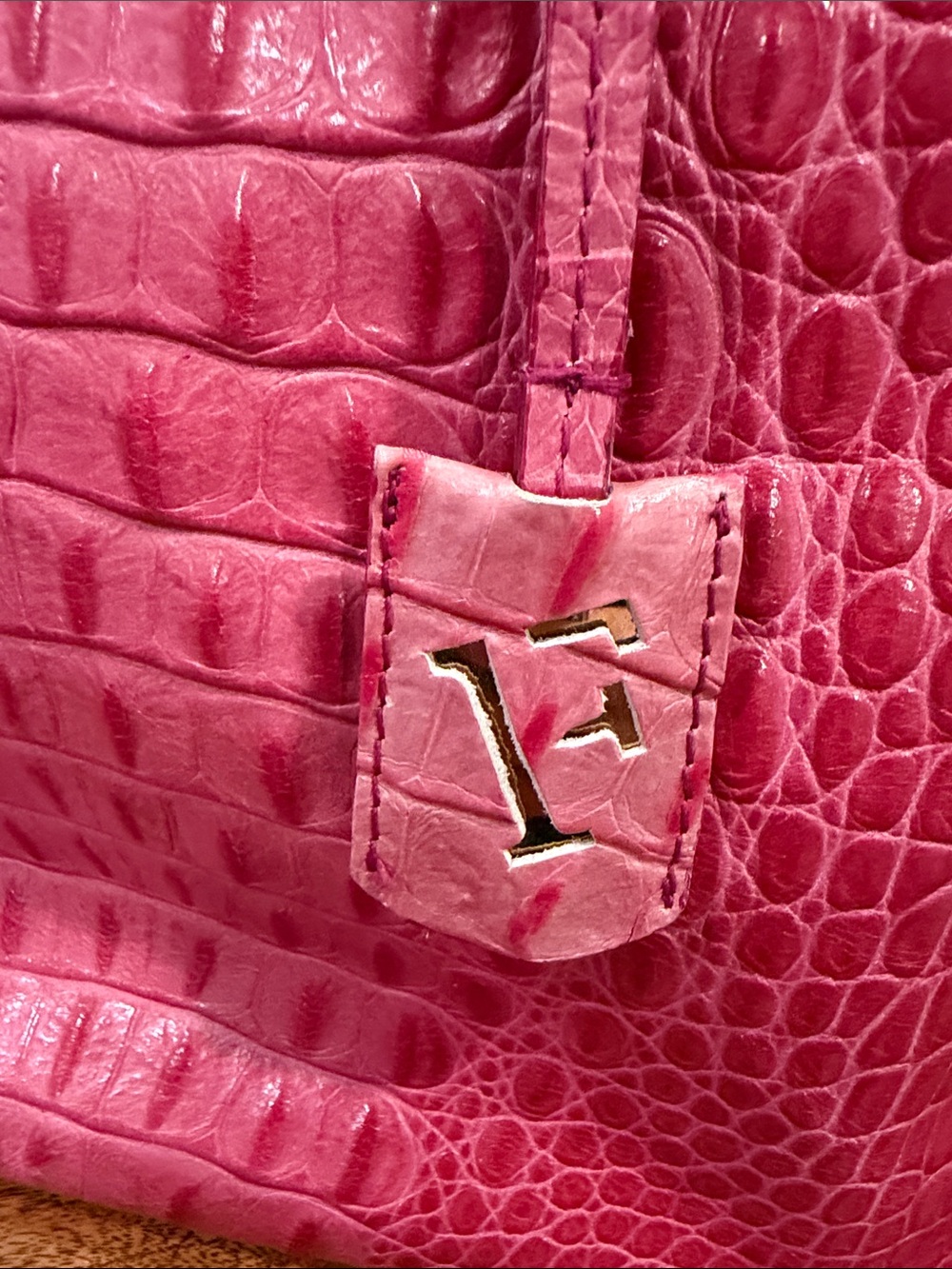 Furla Pink Crocodile-embossed leather Tote Bag rare - Picture 2 of 15